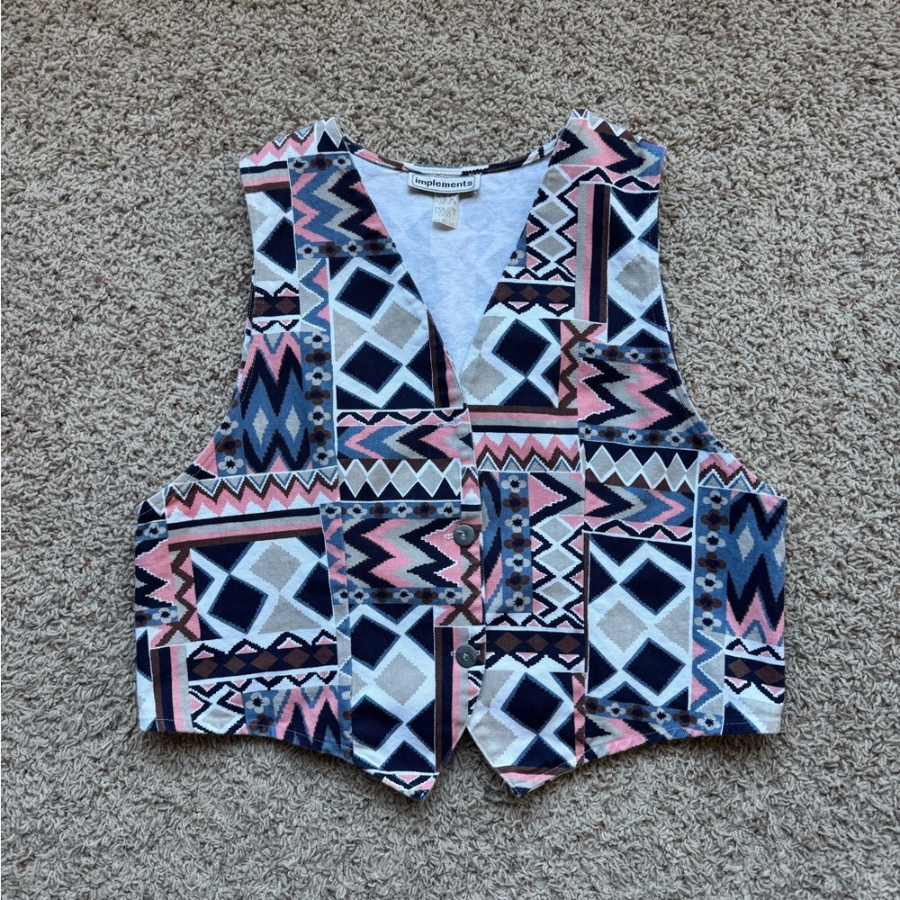 Implements Women’s Button Up Southwestern Aztec Vest Size Large Made in USA